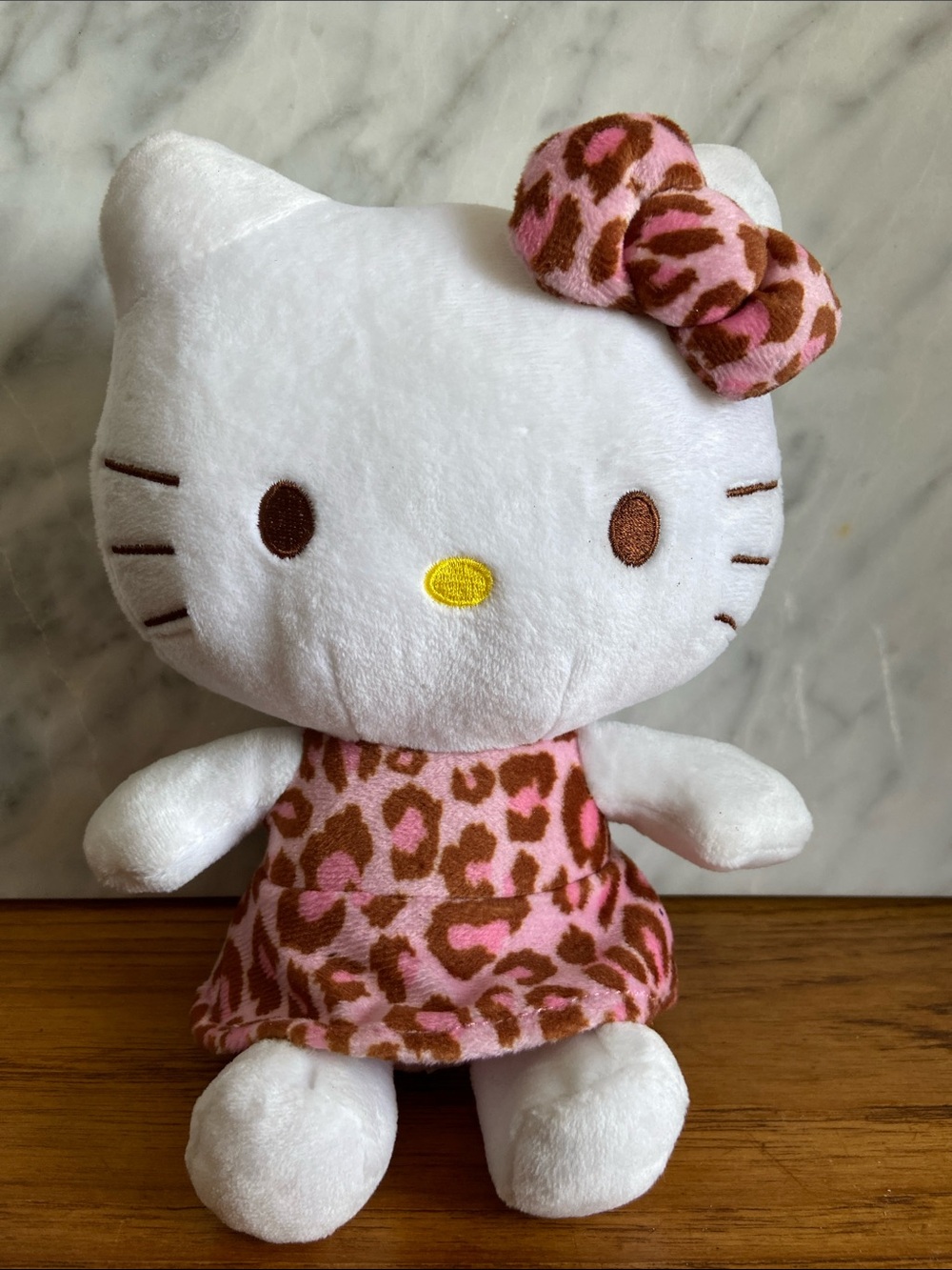 Sanrio Hello Kitty White Plush with Pink and Brown Leopard Outfit